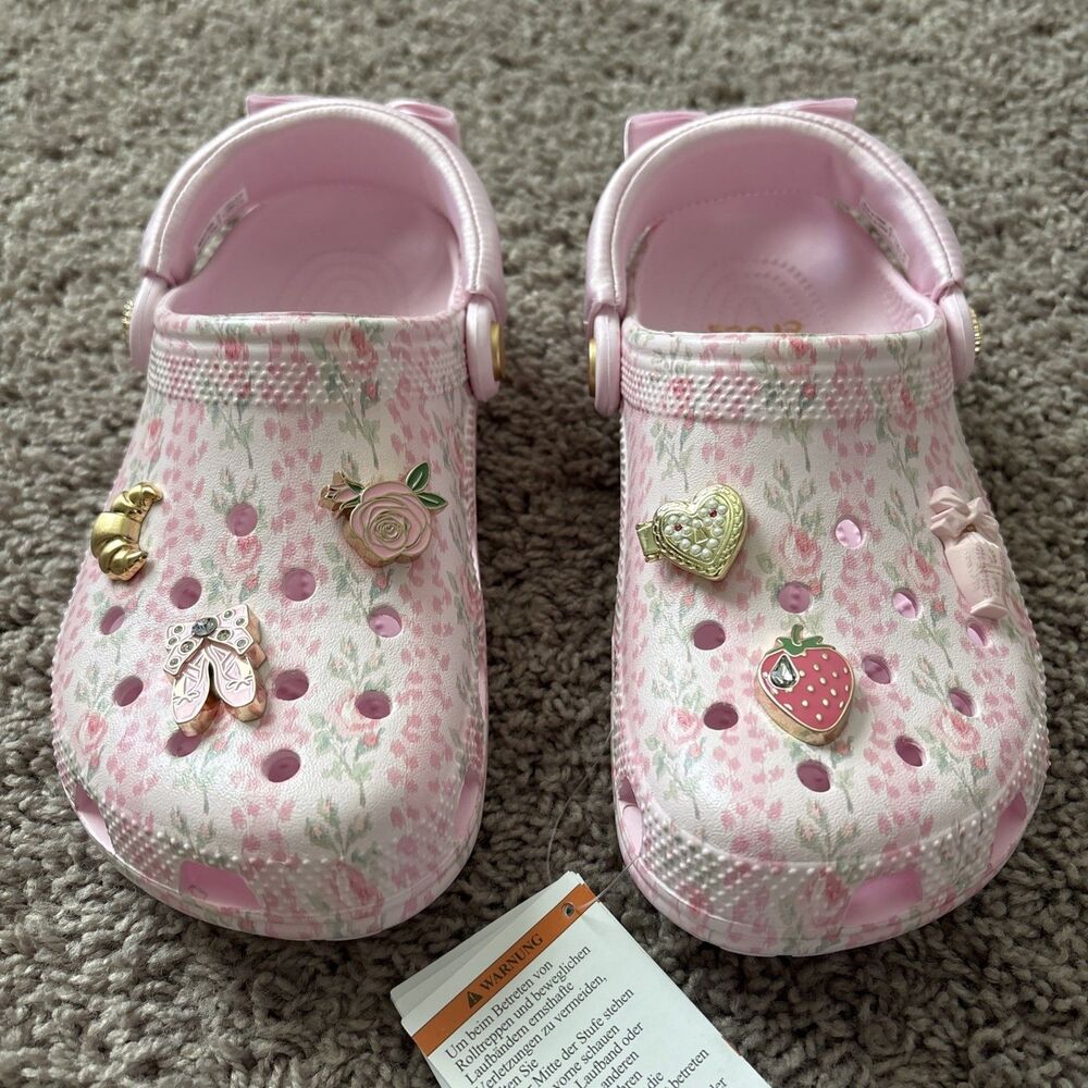CROCS x LoveShackFancy Clog Size J4 Kids Classic 212786-6ZW New Pink Floral